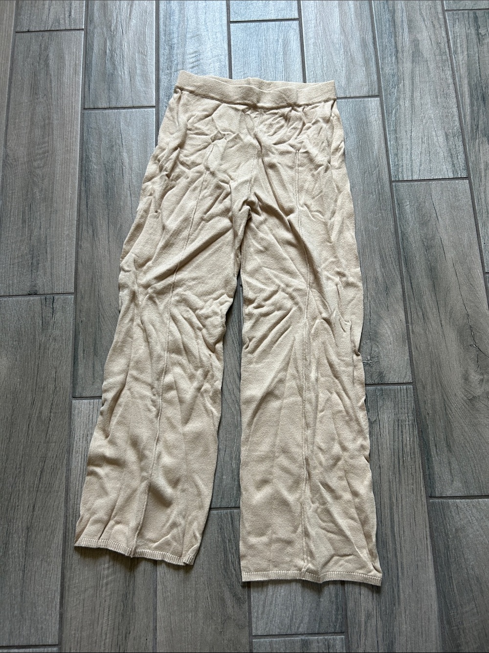 Darling Neutral Cream Wide-Leg Knit Pants